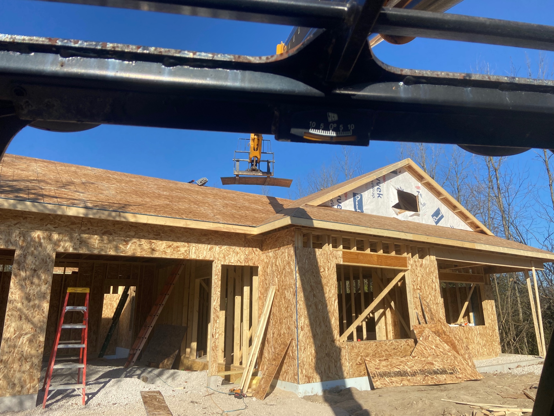 New home framing with roof sheathing installed