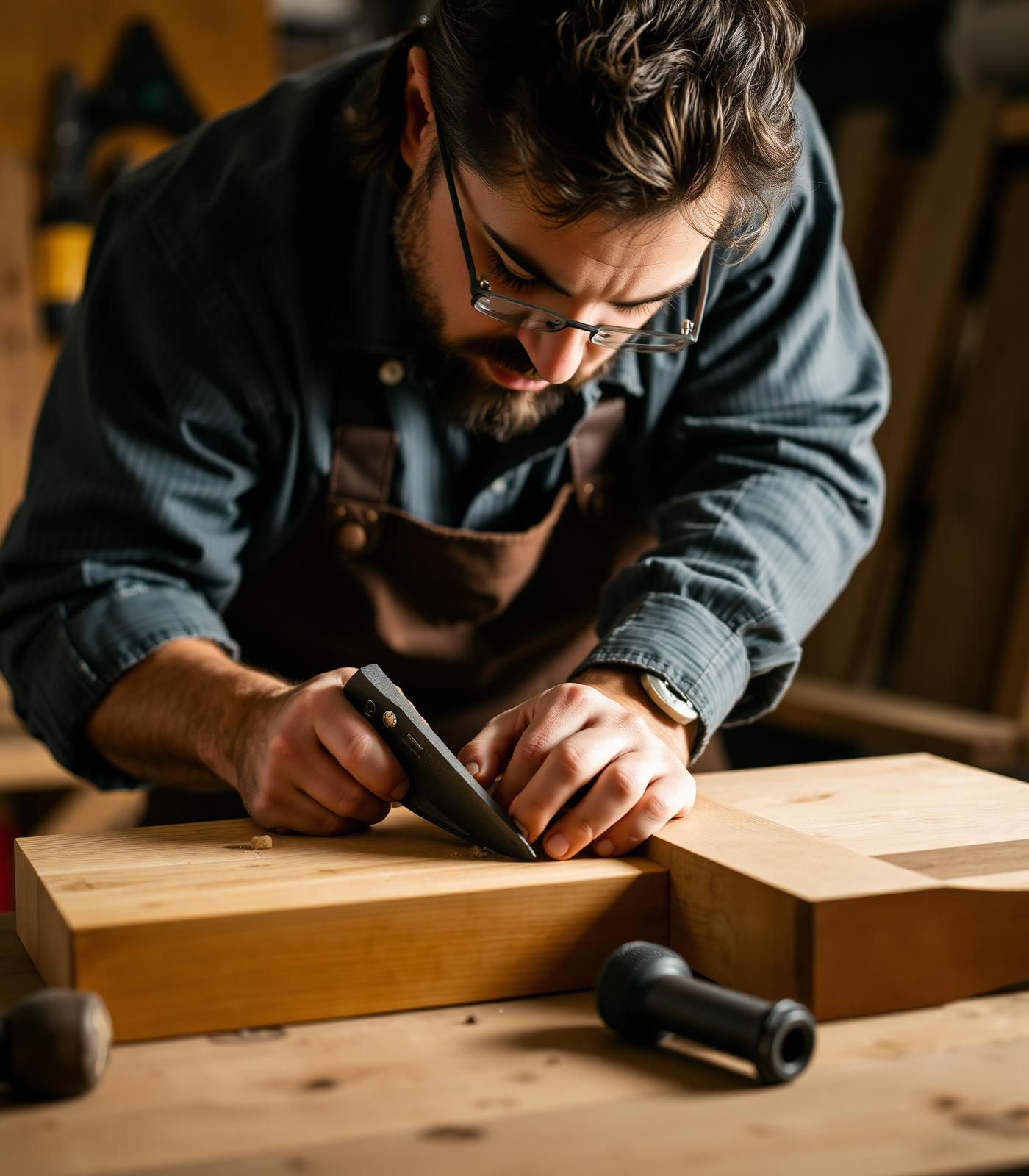 Lakeshore Carpentry craftsman working on a custom wood project in Wisconsin workshop